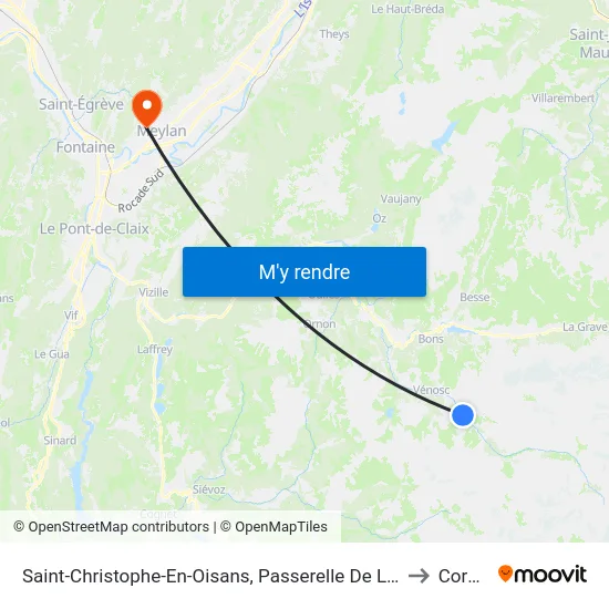 Saint-Christophe-En-Oisans, Passerelle De Lanchatra to Corenc map
