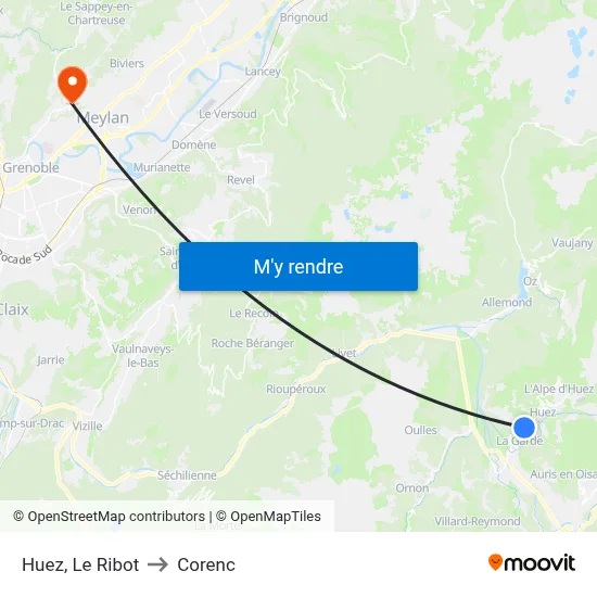 Huez, Le Ribot to Corenc map