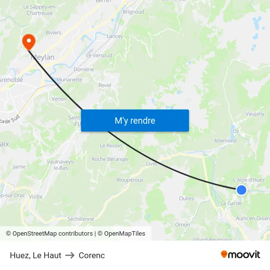 Huez, Le Haut to Corenc map