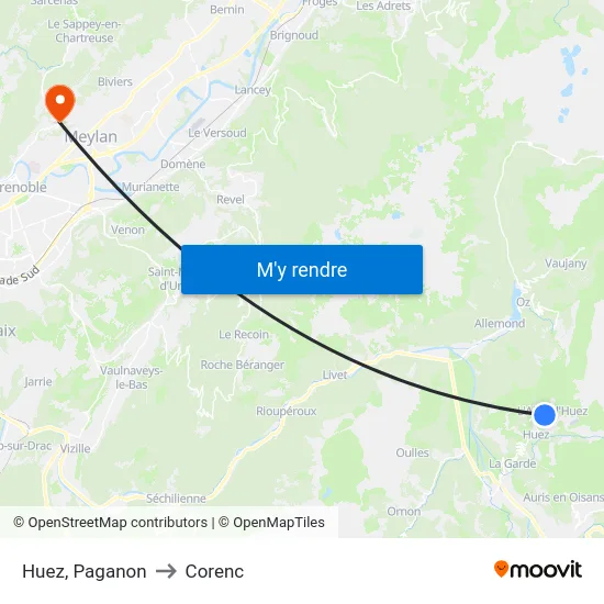 Huez, Paganon to Corenc map