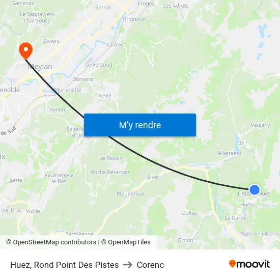 Huez, Rond Point Des Pistes to Corenc map