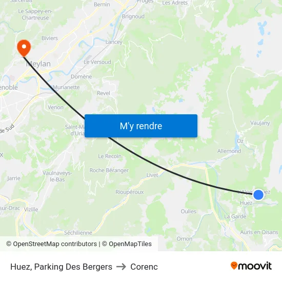 Huez, Parking Des Bergers to Corenc map
