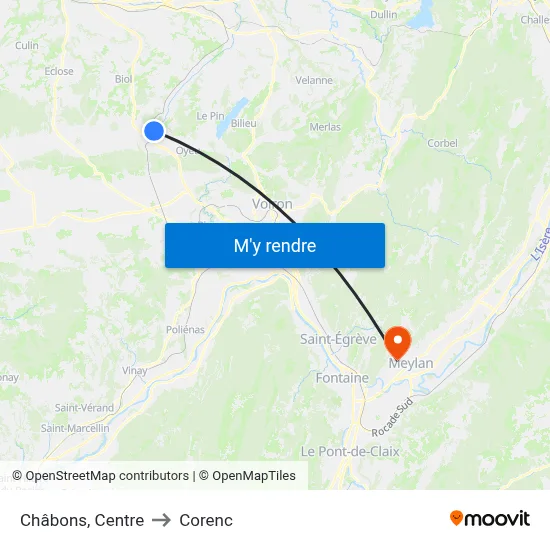 Châbons, Centre to Corenc map