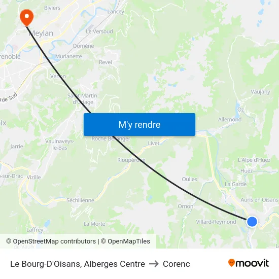 Le Bourg-D'Oisans, Alberges Centre to Corenc map