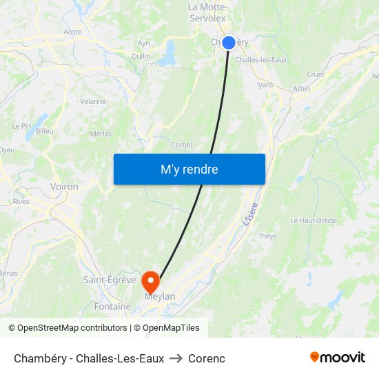 Chambéry - Challes-Les-Eaux to Corenc map