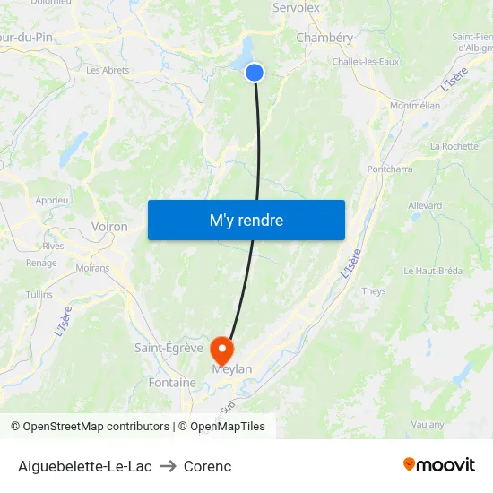 Aiguebelette-Le-Lac to Corenc map