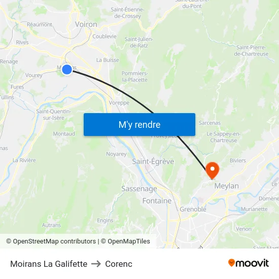 Moirans La Galifette to Corenc map