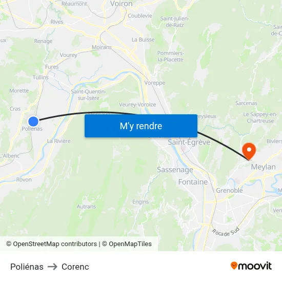 Poliénas to Corenc map