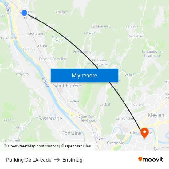 Parking De L'Arcade to Ensimag map
