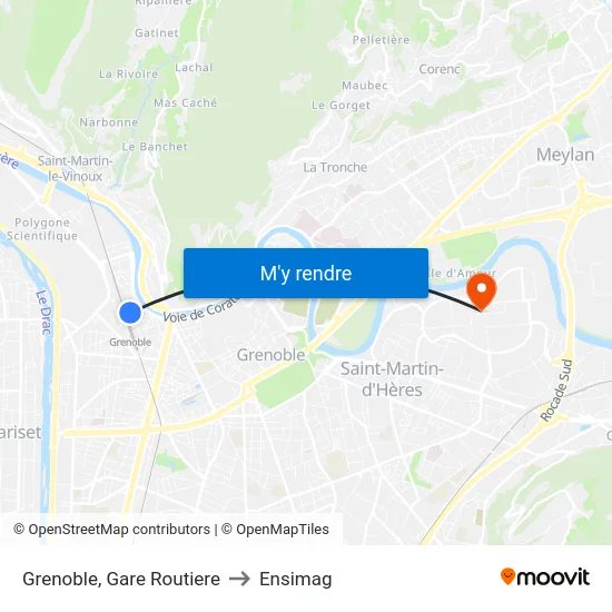 Grenoble, Gare Routiere to Ensimag map