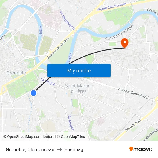 Grenoble, Clémenceau to Ensimag map