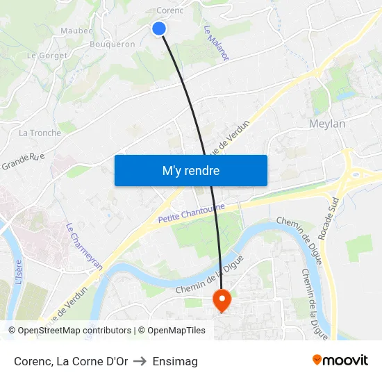 Corenc, La Corne D'Or to Ensimag map