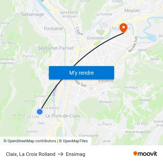 Claix, La Croix Rolland to Ensimag map