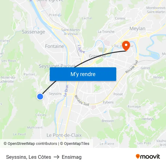Seyssins, Les Côtes to Ensimag map