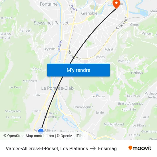 Varces-Allières-Et-Risset, Les Platanes to Ensimag map
