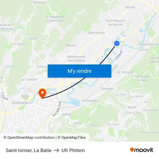 Saint-Ismier, La Batie to Ufr Phitem map