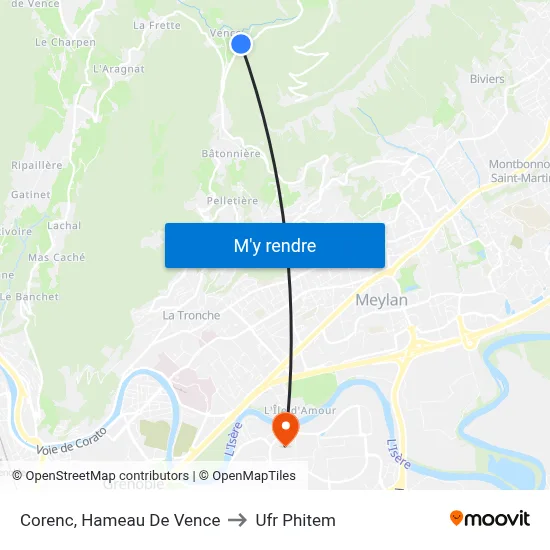 Corenc, Hameau De Vence to Ufr Phitem map