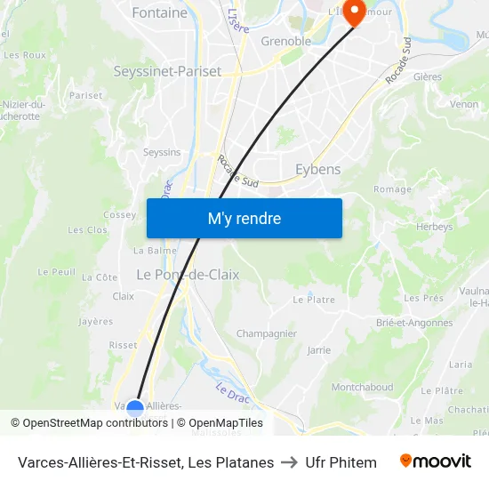 Varces-Allières-Et-Risset, Les Platanes to Ufr Phitem map