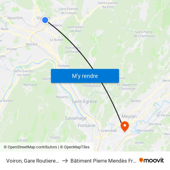 Voiron, Gare Routiere Sud to Bâtiment Pierre Mendès France map