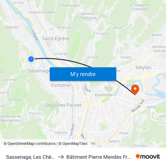 Sassenage, Les Chênes to Bâtiment Pierre Mendès France map