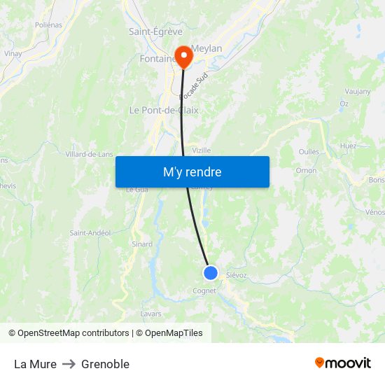 La Mure to Grenoble map