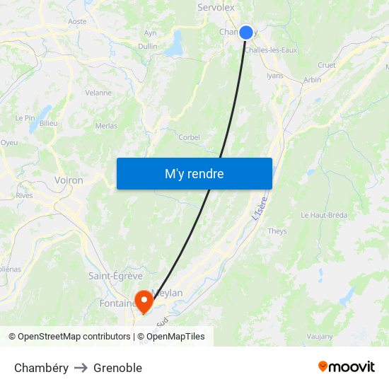 Chambéry to Grenoble map