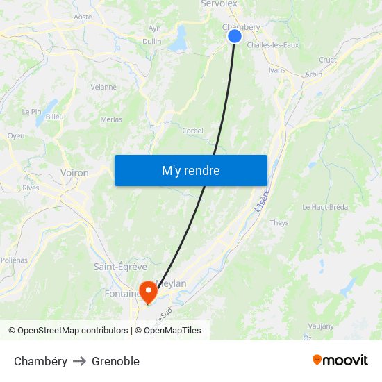 Chambéry to Grenoble map