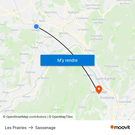 Les Prairies to Sassenage map