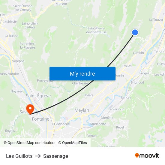 Les Guillots to Sassenage map