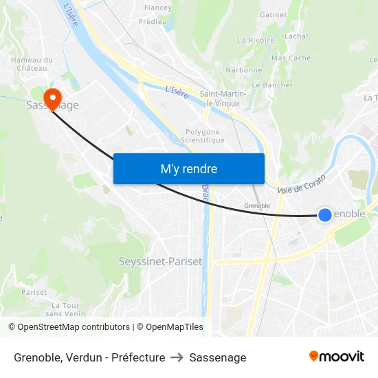Grenoble, Verdun - Préfecture to Sassenage map