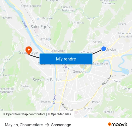 Meylan, Chaumetière to Sassenage map
