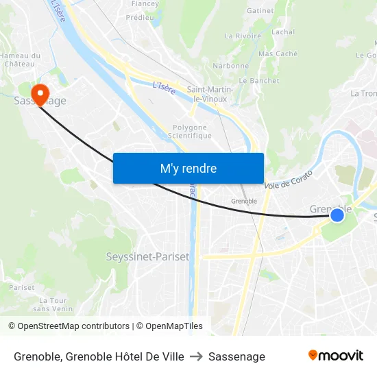 Grenoble, Grenoble Hôtel De Ville to Sassenage map