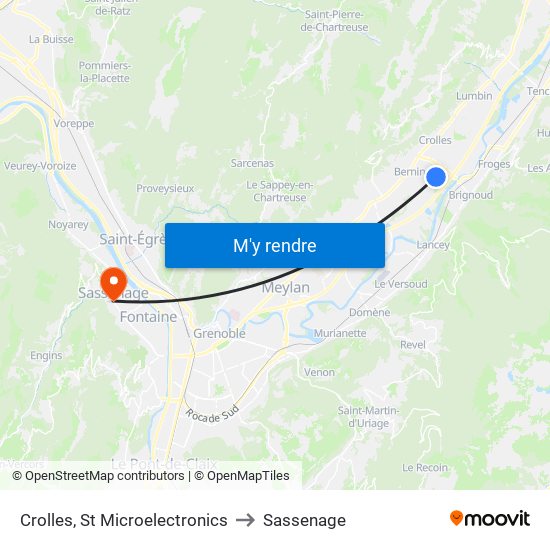 Crolles, St Microelectronics to Sassenage map