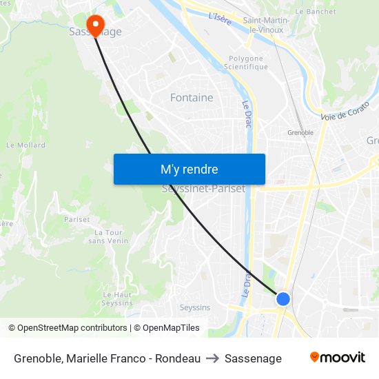 Grenoble, Marielle Franco - Rondeau to Sassenage map