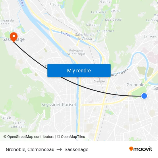 Grenoble, Clémenceau to Sassenage map
