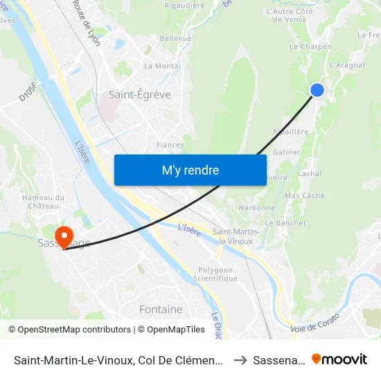 Saint-Martin-Le-Vinoux, Col De Clémencières to Sassenage map