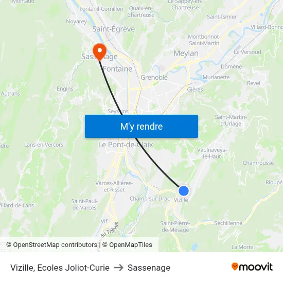 Vizille, Ecoles Joliot-Curie to Sassenage map