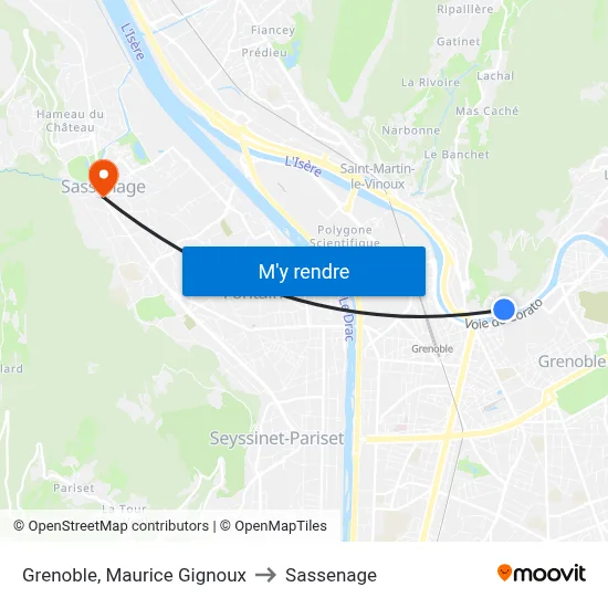 Grenoble, Maurice Gignoux to Sassenage map
