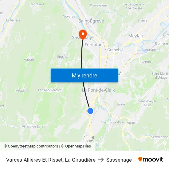 Varces-Allières-Et-Risset, La Giraudière to Sassenage map