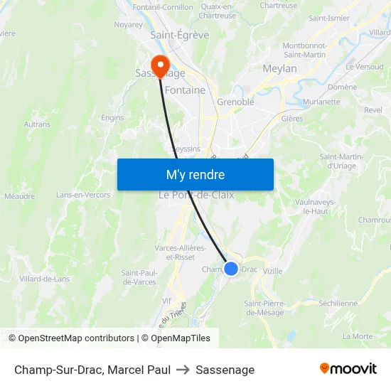 Champ-Sur-Drac, Marcel Paul to Sassenage map