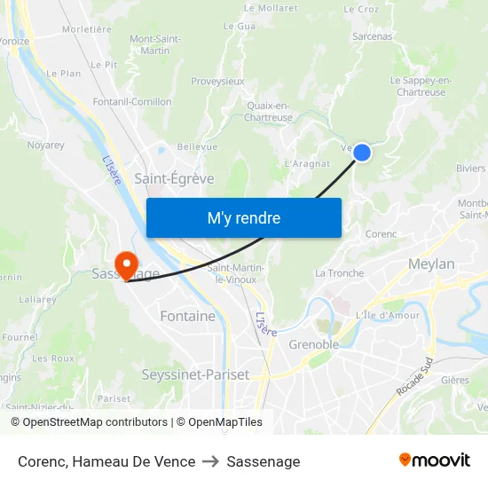 Corenc, Hameau De Vence to Sassenage map