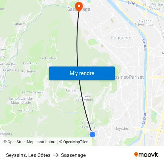 Seyssins, Les Côtes to Sassenage map