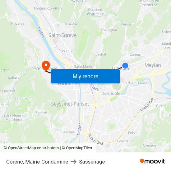 Corenc, Mairie-Condamine to Sassenage map
