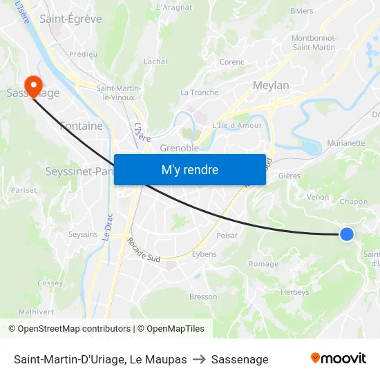 Saint-Martin-D'Uriage, Le Maupas to Sassenage map