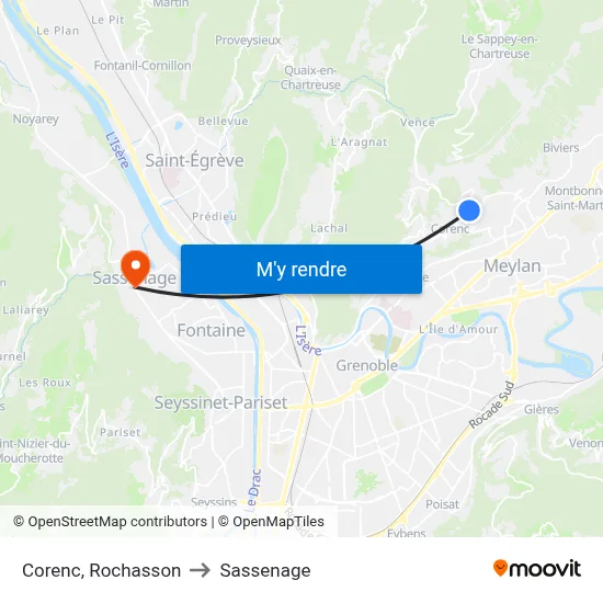 Corenc, Rochasson to Sassenage map