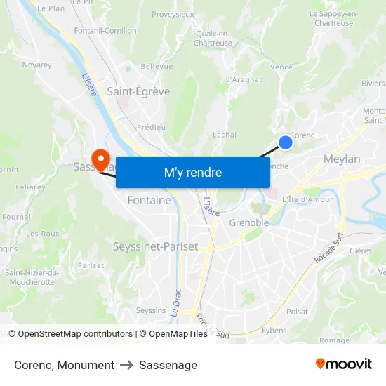 Corenc, Monument to Sassenage map