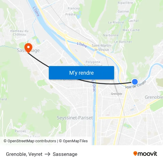 Grenoble, Veyret to Sassenage map