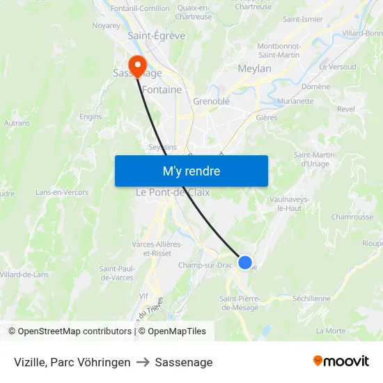 Vizille, Parc Vöhringen to Sassenage map