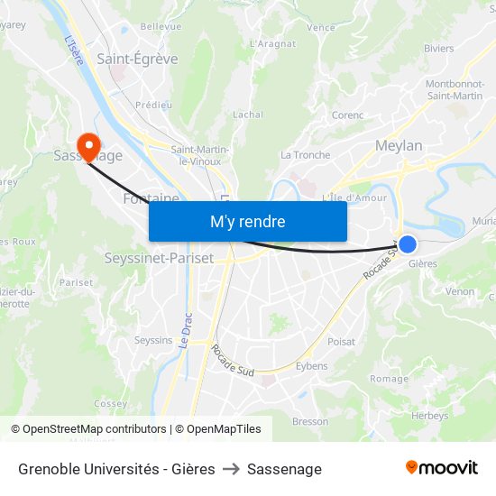 Grenoble Universités - Gières to Sassenage map