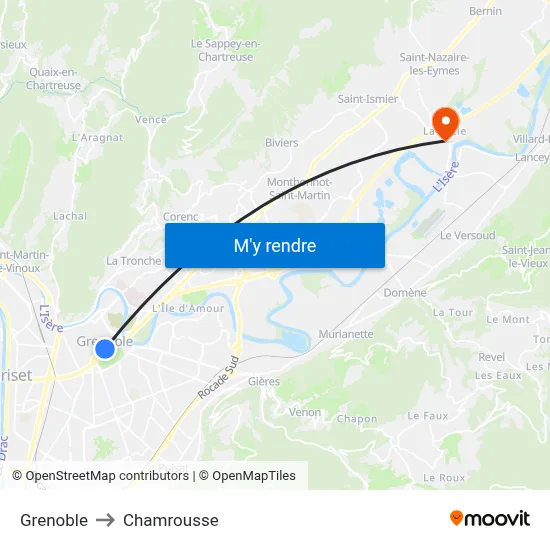 Grenoble to Chamrousse map